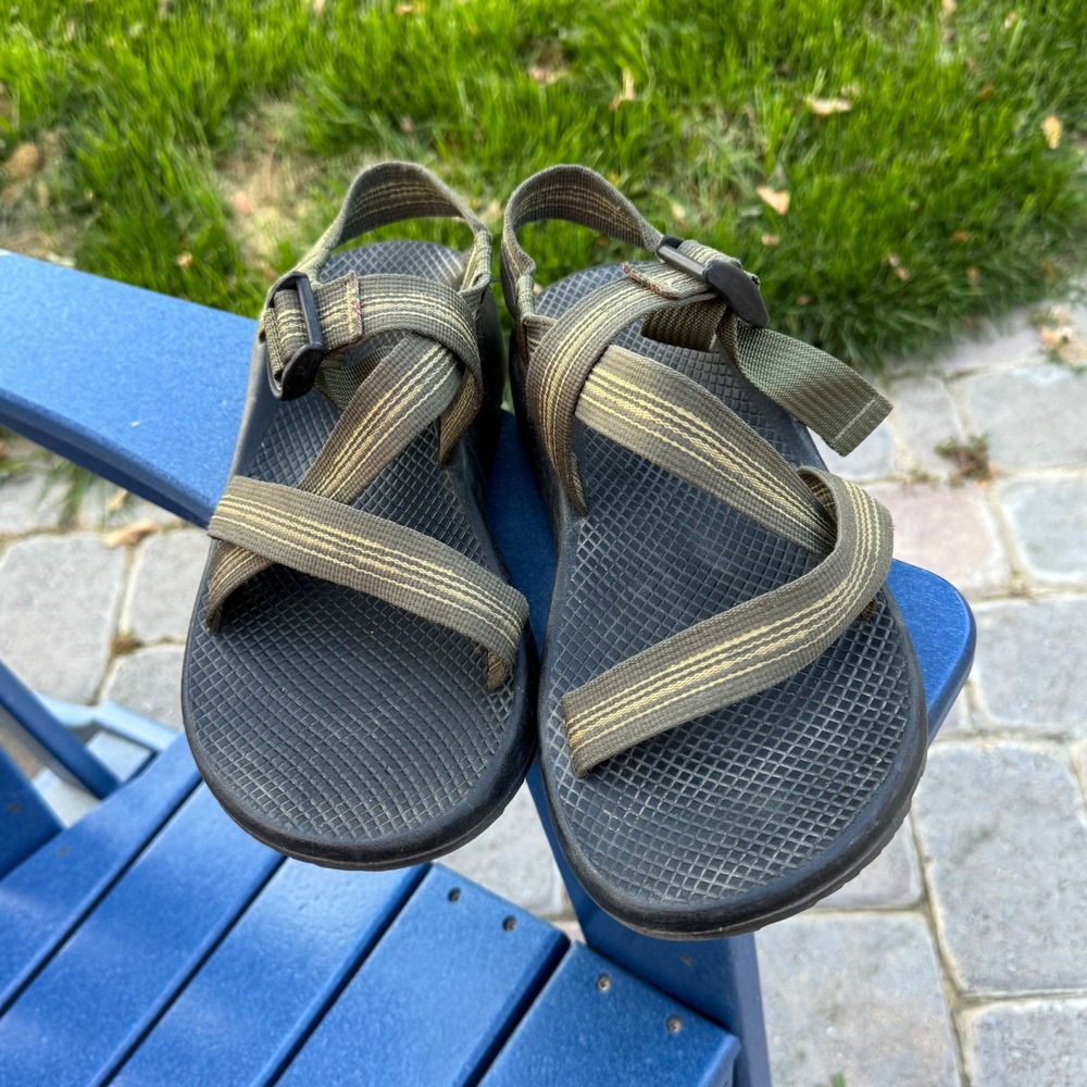 Chaco Z1 Classic Mens Sandals Size 9 Olive Green Tan Striped Hiking Water Shoes
